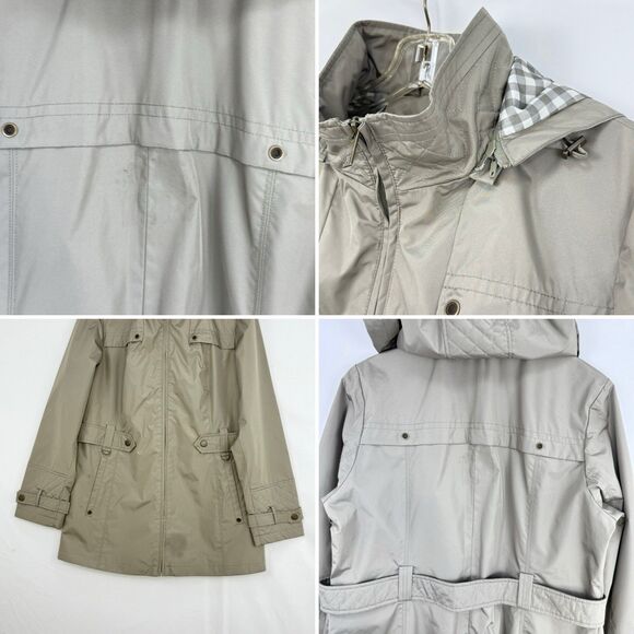 Liz Claiborne NY Green Lined Rain Windbreaker Coat Hooded Coat Womens Size M - Picture 12 of 16
